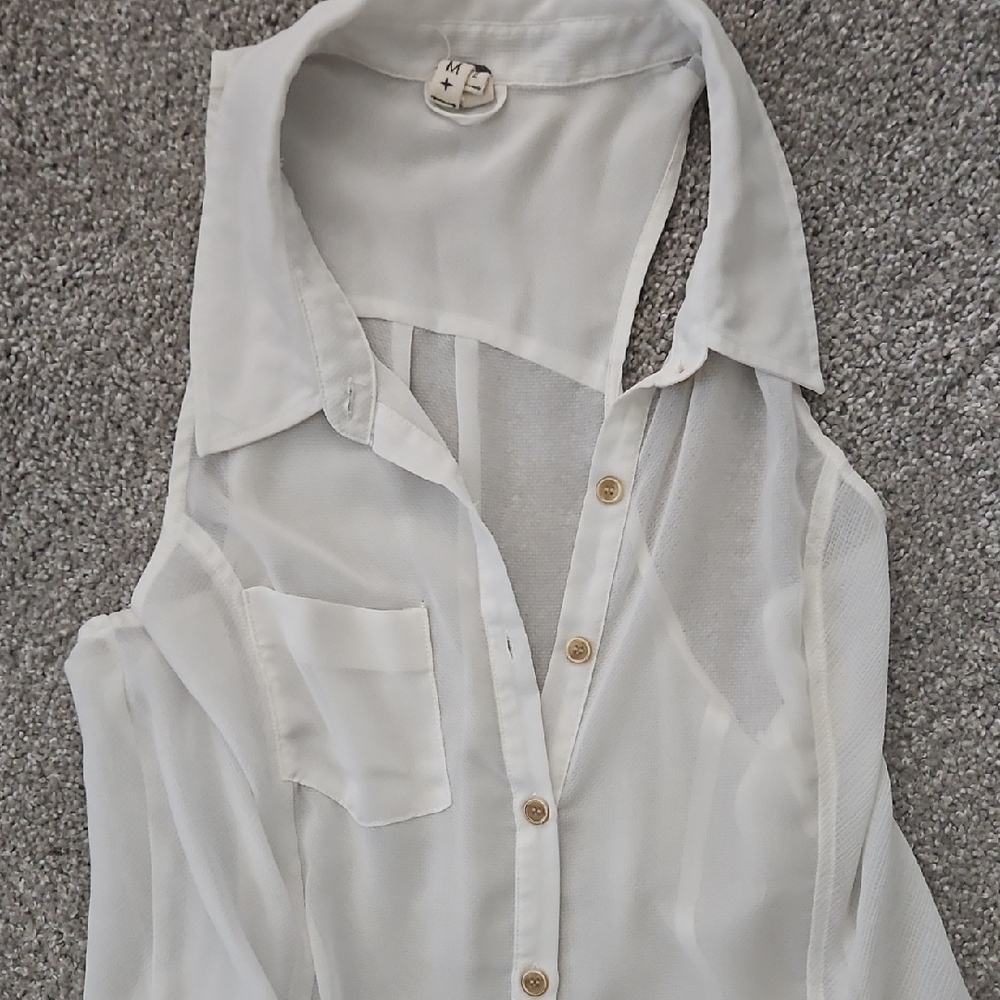 Sheer White Sleeveless Blouse Adorable By We the Free.